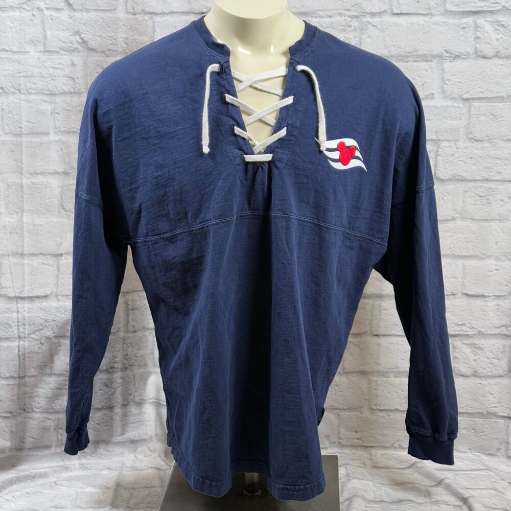 Walt Disney Cruise Line Mickey Mouse Adult Large Lace-Up Spirit Jersey Navy Blue